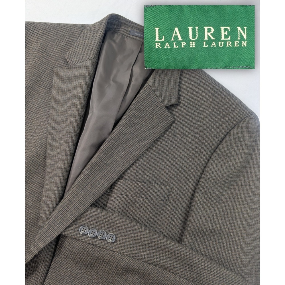 Ralph Lauren Blazer Sports Coat Wool Brown Micro Graph Plaid Suit Jacket 48L 50"